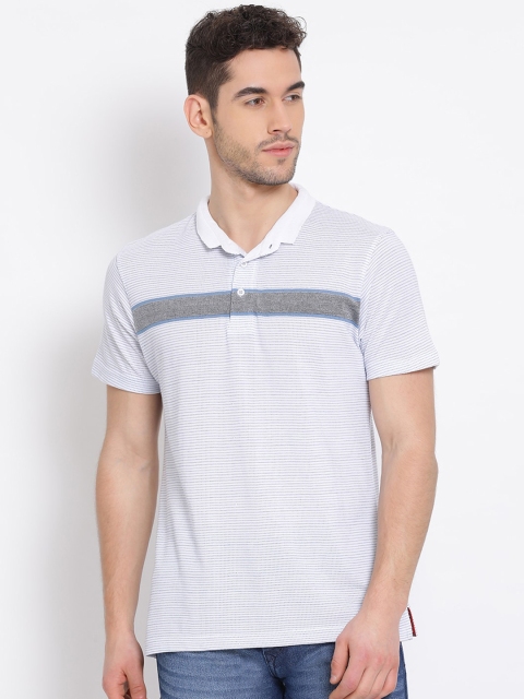 

COBB Men White & Blue Striped Polo Collar T-shirt