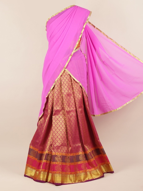 

Pothys Lavender & Pink Poly Chiffon Woven Design Half Saree
