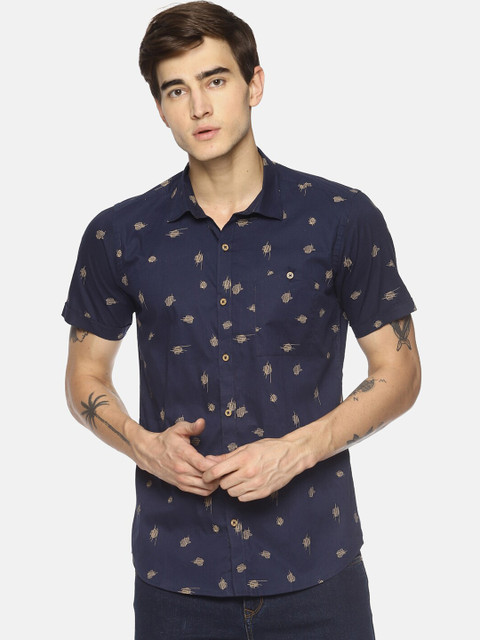 

COUPER & COLL Men Blue Slim Fit Printed Cotton Casual Shirt