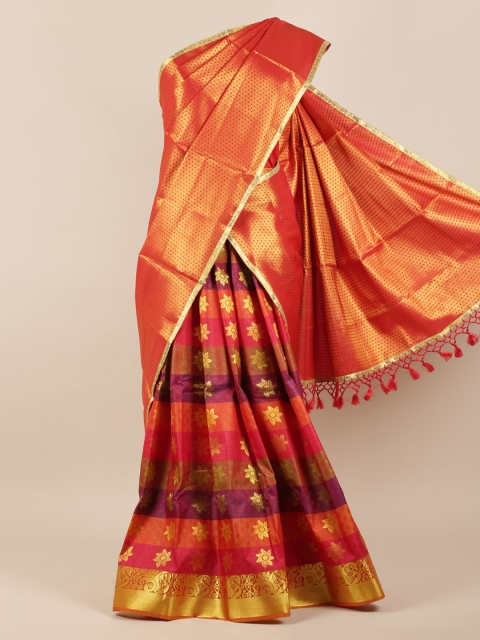 

Pothys Orange & Gold-Toned Tissue Woven Design Traditional Half Saree
