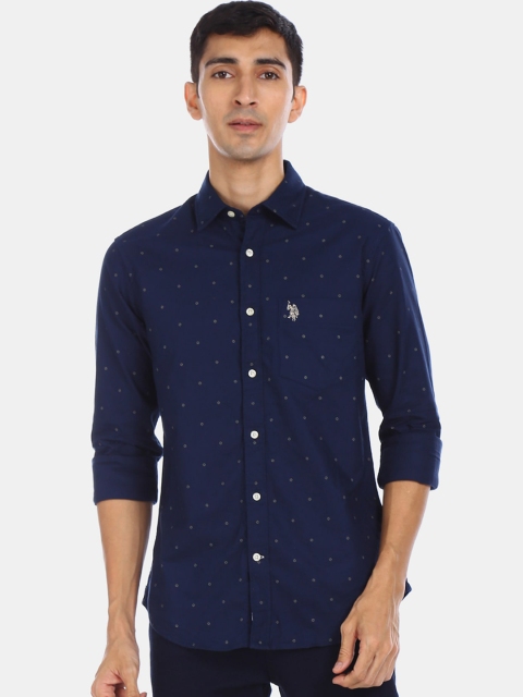

U.S. Polo Assn. Men Blue Regular Fit Printed Cotton Casual Shirt