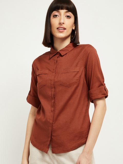 

max Women Maroon Regular Fit Solid Casual Shirt