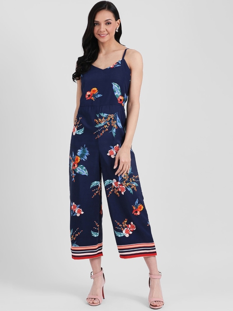 

Zink London Women Navy Blue & Orange Self Design Basic Jumpsuit