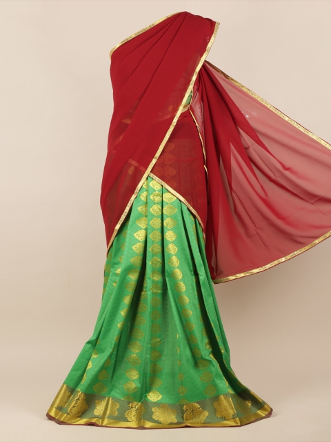 

Pothys Maroon & Green Tissue Woven Design Half Saree