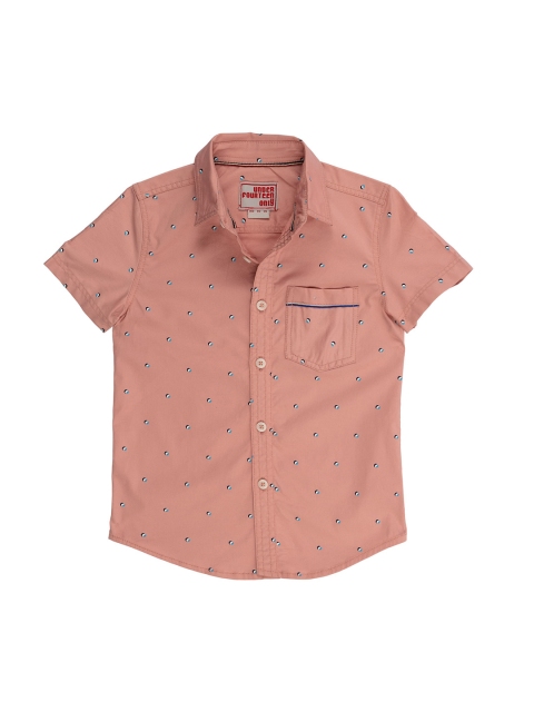 

UNDER FOURTEEN ONLY Boys Peach-Coloured Regular Fit Printed Casual Shirt