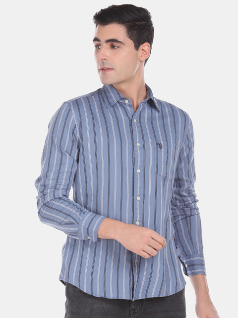 

U.S. Polo Assn. Men Blue Regular Fit Striped Casual Shirt