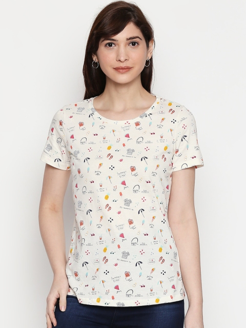 

Honey by Pantaloons Women Off-White Printed Round Neck T-shirt