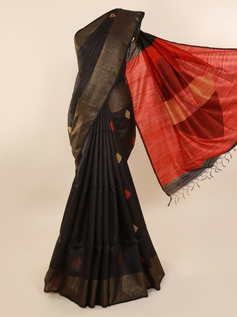 

Pothys Black Woven Design Jute Silk Saree