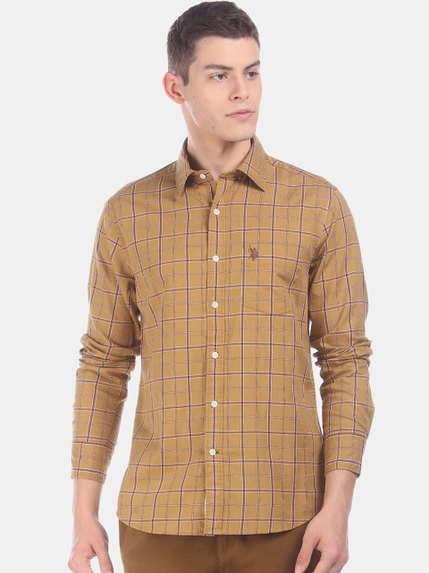 

U.S. Polo Assn. Men Khaki Brown Regular Fit Checked Casual Shirt