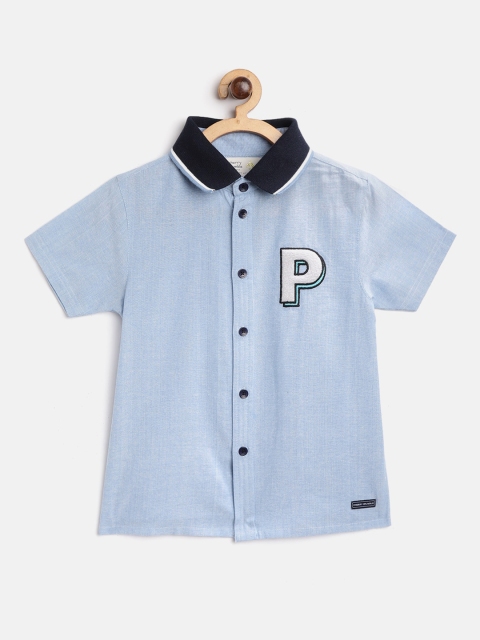 

Cherry Crumble Boys Blue & White Regular Fit Embroidered Casual Shirt