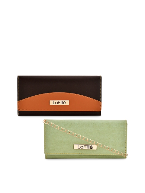 

LaFille Women Pack Of 2 Black & Green Solid Envelope Wallet