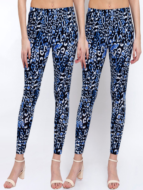 

KLOTTHE Women Pack of 2 Blue & White Printed Ankle-Length Leggings