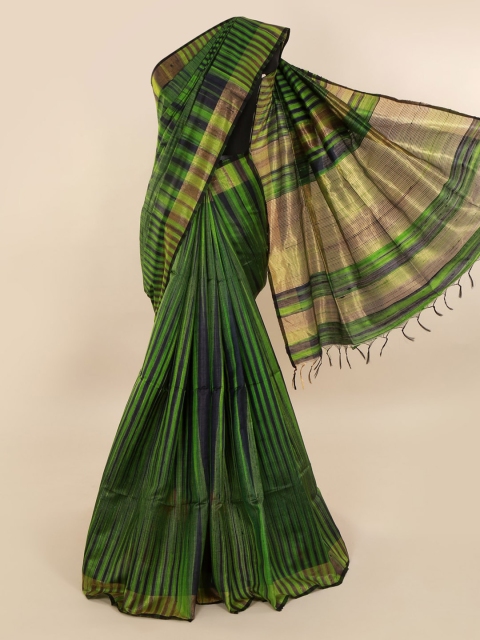 

Pothys Green & Gold-Toned Jute Silk Checked Saree