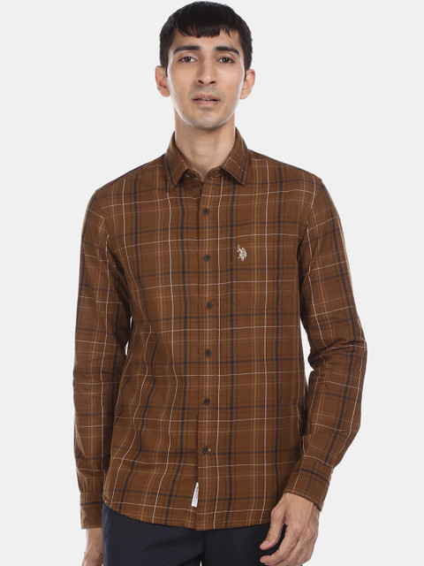 

U.S. Polo Assn. Men Brown Regular Fit Checked Casual Shirt