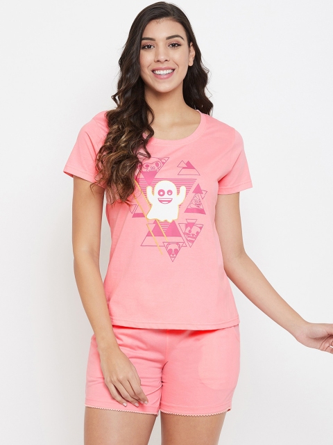 

Clovia Women Pink & White Printed Night Suit