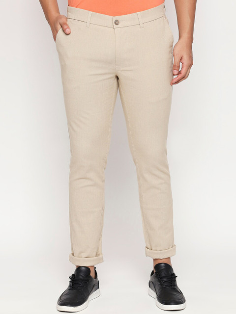 

Basics Men Cream Tapered Fit Self Design Regular Trousers