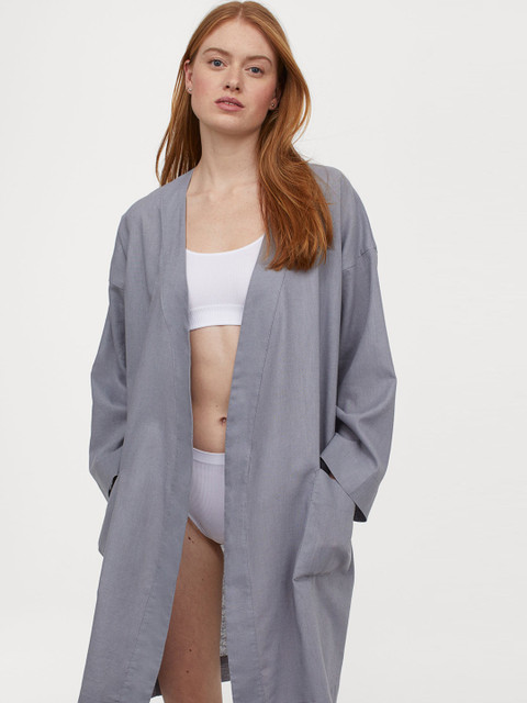 

H&M Women Grey Linen-Blend Dressing gown