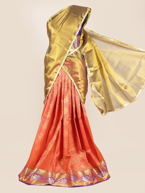 

Pothys Gold-Toned & Orange Tissue Woven Design Half Saree