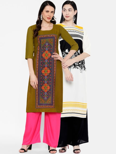 

7Threads Women Pack of 2 Multicoloured Printed Straight Kurtas, Multi