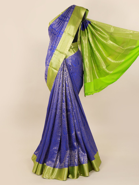 

Pothys Blue & Green Pure Silk Woven Design Mysore Silk Saree