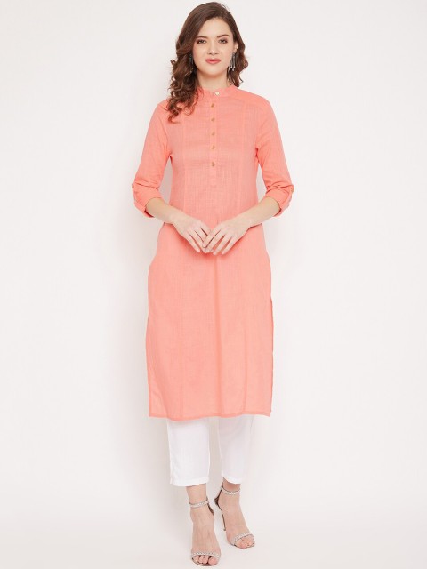

PANIT Women Peach-Coloured Solid Straight Kurta