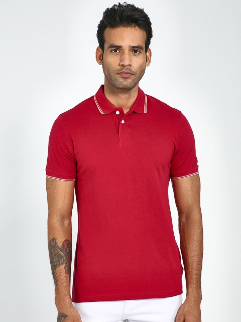

Blue Saint Men Red Solid Polo Collar T-shirt