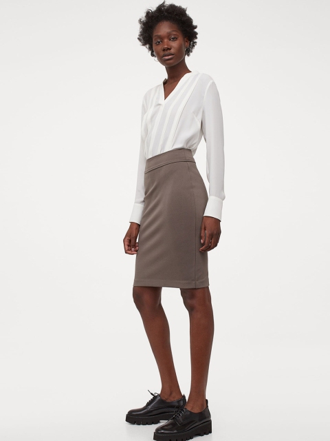 

H&M Women Grey Solid Pencil Skirt