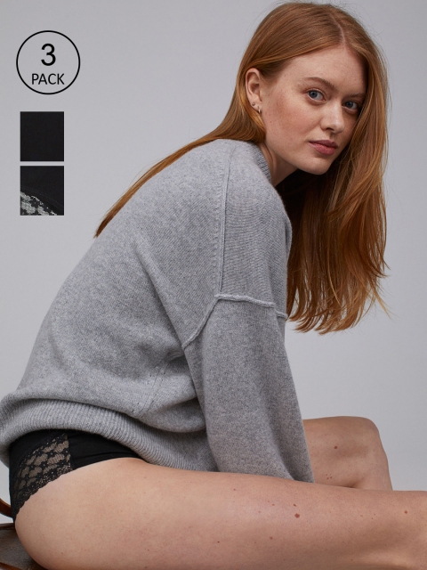 

H&M Women Black 3-Pack Cotton Hipster Briefs