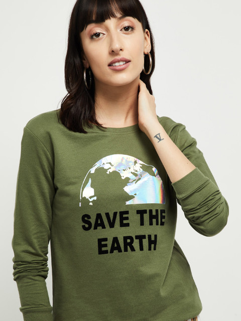 

max Women Green & Black Printed Sweatshirt