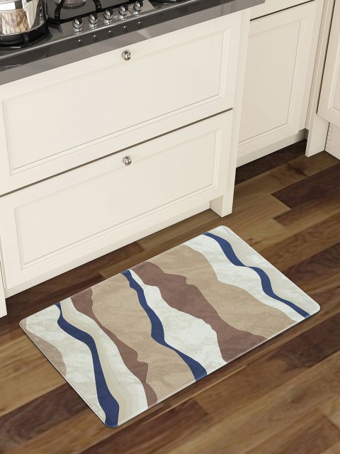 OBSESSIONS Beige & White Abstract Print Kitchen Mat