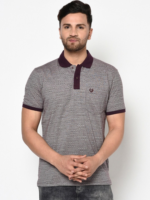 

Duke Men Purple & Grey Printed Polo Collar T-shirt