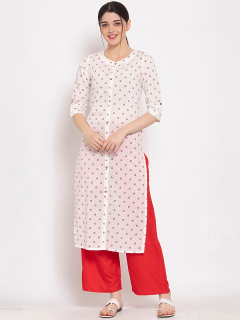 

ALC Creations Women White & Red Floral Print Straight Kurta