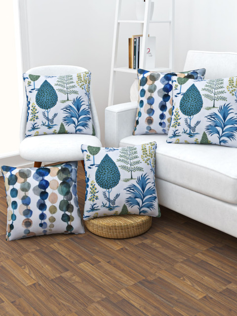 

SHIVANAA HOMES White & Blue Set of 5 Floral Square Cushion Covers