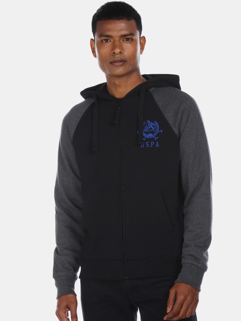 

U.S. Polo Assn. Men Black Solid Hooded Sweatshirt