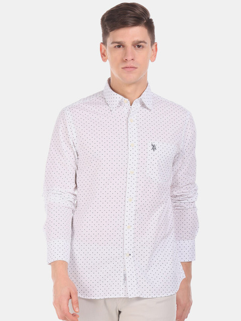 

U.S. Polo Assn. Men White Regular Fit Printed Casual Shirt