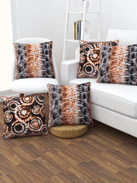 

SHIVANAA HOMES Off-White & Orange Set of 5 Abstract Square Cushion Covers