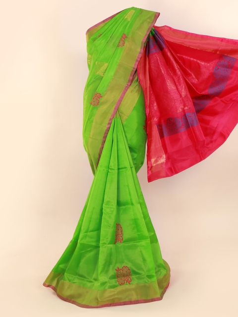 

Pothys Lime Green & Pink Pure Silk Woven Design Saree
