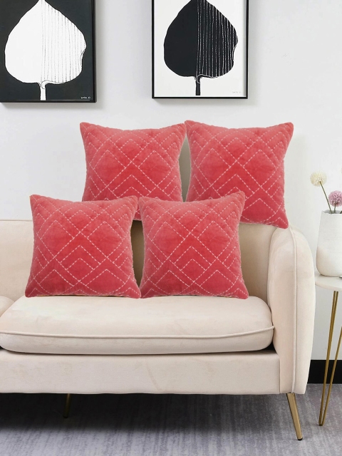 

LUXENMEAD Coral Pink Set of 4 Embroidered Rectangle Cushion Covers