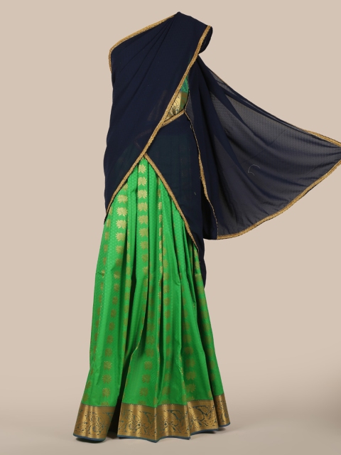 

Pothys Navy Blue & Green Poly Chiffon Woven Design Traditional Half Saree
