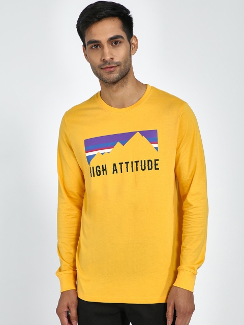 

Blue Saint Men Yellow Printed Round Neck T-shirt