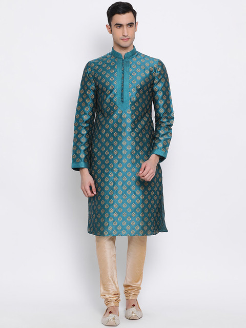 

Sanwara Men Green & Beige Woven Design Kurta with Pyjamas