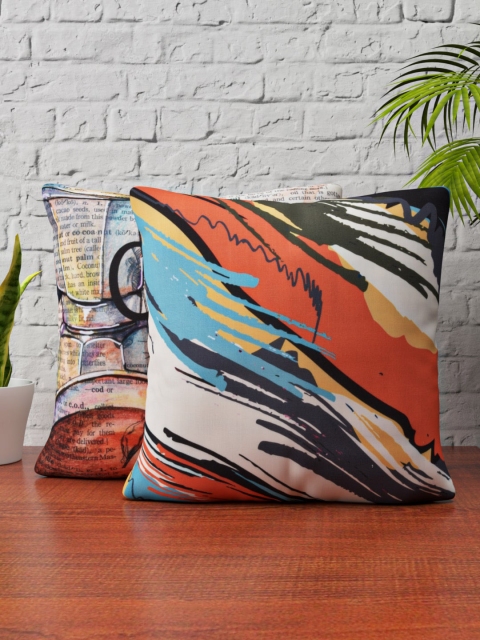 

SHIVANAA HOMES Multicoloured Set of 2 Abstract Square Cushion Covers, Multi
