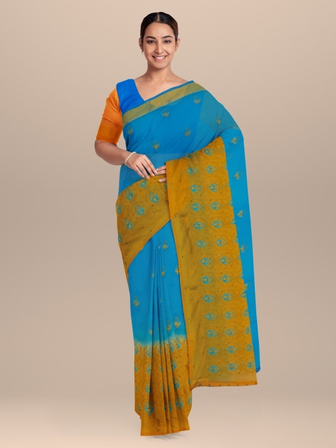 

KLM Fashion Mall Blue & Mustard Silk Blend Printed Saree