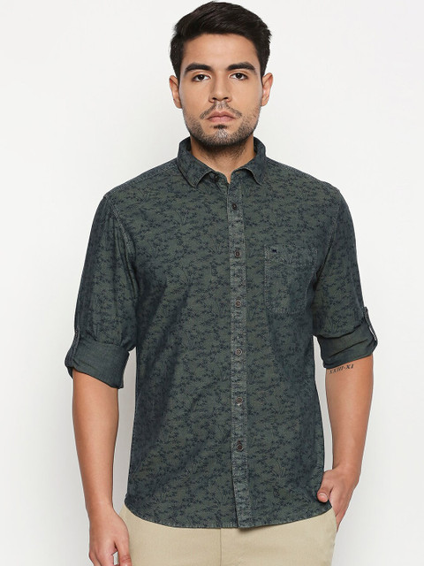 

Basics Men Navy Blue & Grey Slim Fit Printed Casual Shirt