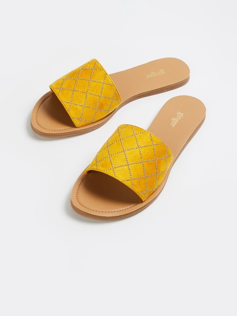 

Ginger by Lifestyle Women Mustard Solid PU Open Toe Flats