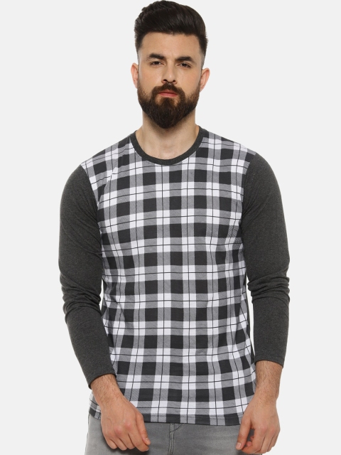 

Campus Sutra Men Grey & White Checked Round Neck T-shirt