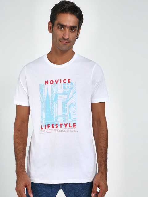 

Blue Saint Men White Printed Round Neck T-shirt