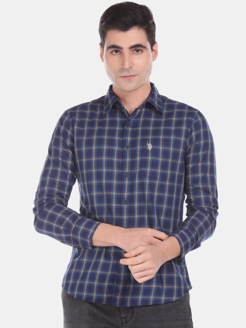 

U.S. Polo Assn. Men Blue Regular Fit Checked Casual Shirt