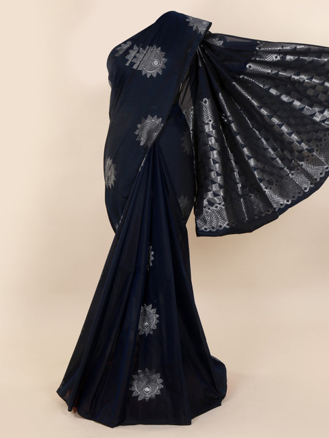 

Pothys Navy Blue & Silver-Toned Silk Cotton Woven Design Saree