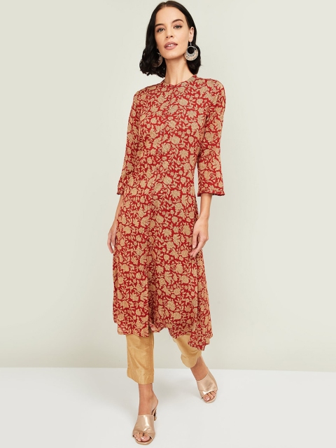 

Melange by Lifestyle Women Red & Beige Floral Printed A-Line Kurta